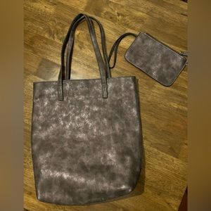 Metallic gray bag and clutch